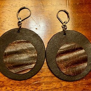 Boho Brown Leather Circle Earrings